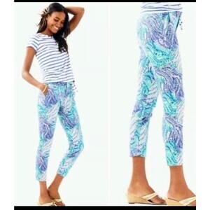 Lilly Pulitzer Shanna Crop Pants Fantasea Print Blue Stretch Size 4 Resort